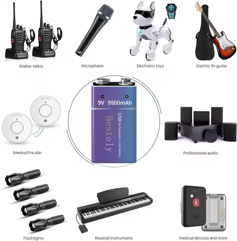 Rechargeable Battery 9V USB-C Charging Lithium Replace 6F22/6LR61 Long lasting for Multimeter/Microp