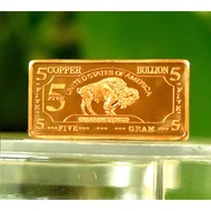 5 gram USA American Buffalo .999 Fine Copper Bullion Bar Cu Element 5g