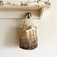 【芳小姐手作】夏日手工韓國棉線手工編織鏤空漸層咖啡奶茶手提袋