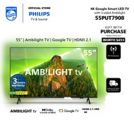 PHILIPS 4K UHD HDR 55 Inch Google Smart LED TV | 55PUT7908/98 | 3 sided Ambilight | Youtube | Netflix | meWatch | Google Assistant | Dolby Atmos &amp; Dobly Vision