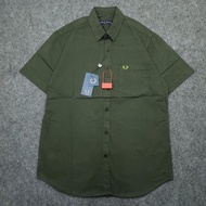 HIJAU KEMEJA Fred Perry Army Green Men's Short Sleeve Shirt POLOS FPA0008