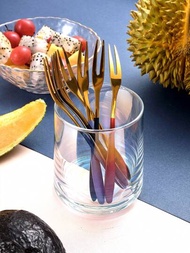 7入組304不銹鋼水果叉，7種顏色可選，適用於夏季家庭吃西瓜、橙子、火龍果和沙拉