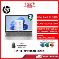 HP-14-EP0135TU-GOLD-INTELCOREI3-N305,8GBR4,512GBSSD,INTELUHD,14"FHD,W1164,2YRS,H&S