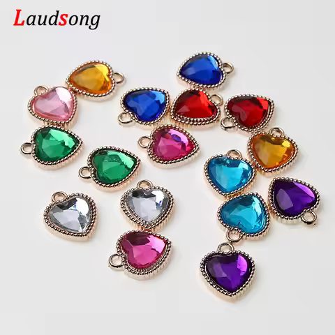 50Pcs Rose Gold Color Plastic Drill Heart Charm Pendants For Jewelry Making Bracelet necklace Charm 