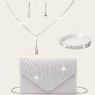 Lightweight, Business Casual Rhinestone Decor Bucket Bag Mini Drawstring Design, Clear Bag Faux Pear