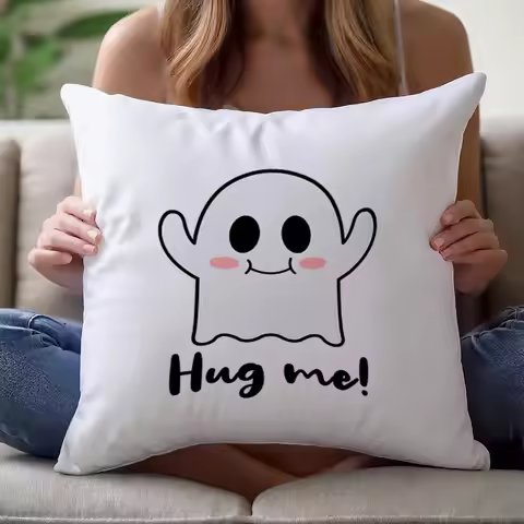1pc "Hug Me!" Ghost Pillow Cover 16/18/20in Zippered Comfort Decor for Living Room Bed Self-Care No 