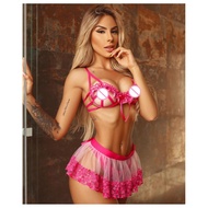 ►Vintage Lingerie Costumes Nightwear Erotic Cosplay Sexy Ladies Transparent Bra Woman-Set