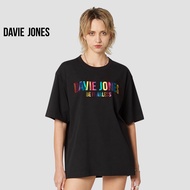 DAVIE JONES เสื้อยืดพิมพ์ลาย ทรง โอเวอร์ไซซ์ Fit สีดำ Logo Print Oversize T-shirt in black LG0049BK