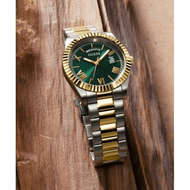 GW0265G8 Classic Elegant Men's Analog Quartz Watch With Day / Date Display Green Round Dial And Silv