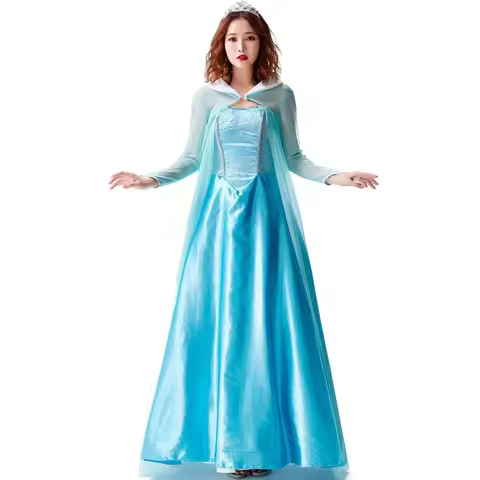 Frozen Elsa Princess Dress Cosplay Anime Blue Elsa Costume Adult Snow Queen Costume Halloween Carniv