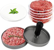 Jobazok Non-Stick Hamburger Press Patty Maker with Burger Press 100 Patty Papers, Aluminum BBQ Burger Mold for Meat Beef Veggie Burgers Crab Cakes Patty for Outdoor Camping BBQ Grill