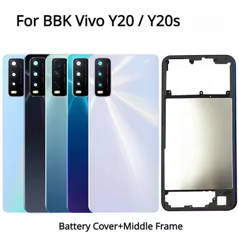 Back Cover for BBK Vivo Y20, Y20s,Battery Cover, Middle Frame, Rear Door Housing Case with Camera Le