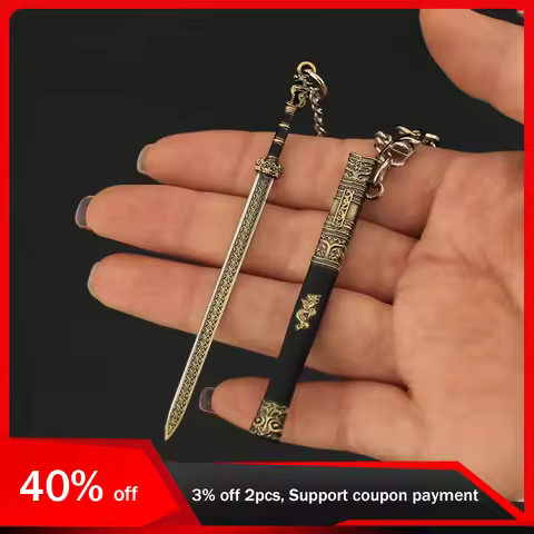 9cm Real Steel Swords Model with Sheath Key Chain All Metal Crafts Weapon Ornament Outdoor Toys Kata