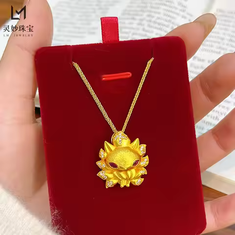 24K Pure Gold AU999 Fox Pendant Necklace for Women - Enchanting Grace in Every Glimmer
