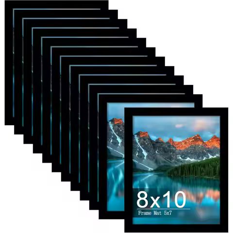 8x10 Picture Frame Set of 12, Black Photo Frames for Wall or Table Display with Mat for 5x7 Photos, 