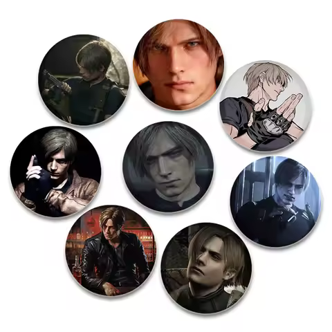 Evil Game HD Print Pins Leon Kennedy Round Brooches Handmade Creative Badge for Backpack Hat Jewelry