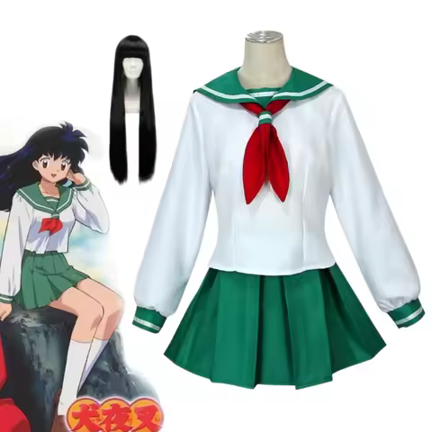 Inuyasha Kagome Higurashi Cosplay Costume Wig Set School JK Uniform