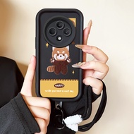 Case For OPPO Reno 12F 4G 12F 5G F27 5G Cute Cat Phone Three-Color Strap Silicone Shockproof Casing