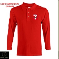Cotton Lengan Panjang Long Sleeve collar T Shirt Logo Embroidery Sulam 7 Eleven 7-11 SEVEN ELEVEN Ma