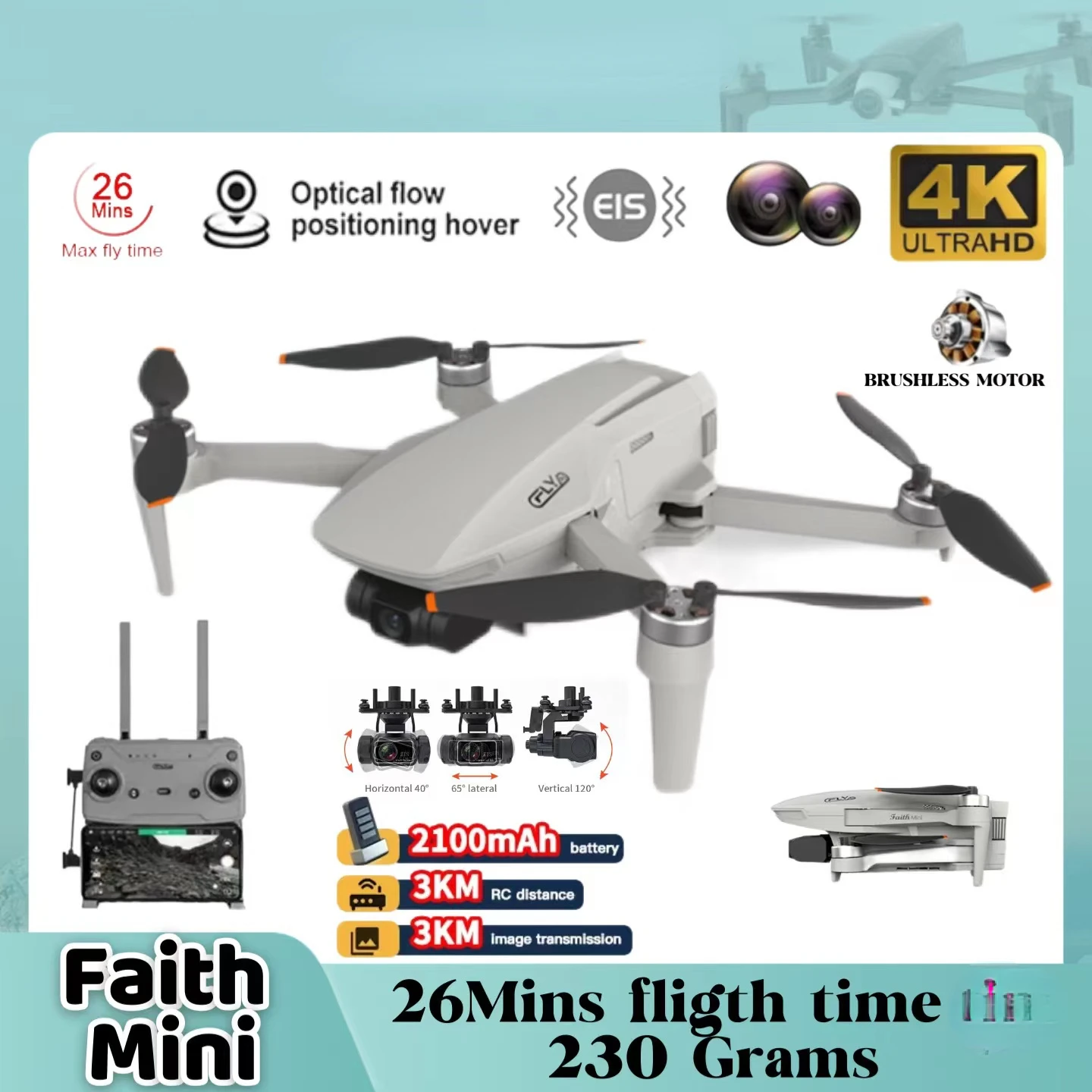 C-FLY Faith มินิโดรน4K กล้อง HD ระดับมืออาชีพ5G Wi-Fi 3แกน gimbal มอเตอร์ไร้แปรงถ่านโดรน RC โดรนสี่ใบพัดพับได้