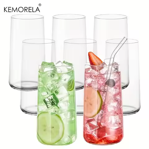6PCS Highball Glass Whiskey Coffee Cup With Straw 15.5 Oz Juice Drinking Glasses Suitable For Cockta