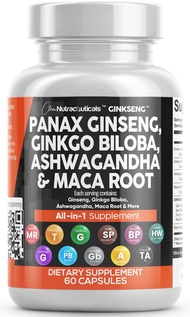 Panax Ginseng 10000mg Ginkgo Biloba 4000mg Ashwagandha Maca Root 3000mg - Focus Supplement Pills for