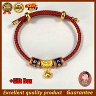 IY-Tibetan Scripture Copper Longevity Lock Red 18kGold String Bracelet Temple Blessing Feng Shui Luc