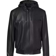 Ashland hoodie leather jacket black