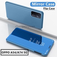 Mirror Flip Case For OPPO A54 5G A74 5G Cover For OPPO A745G leather