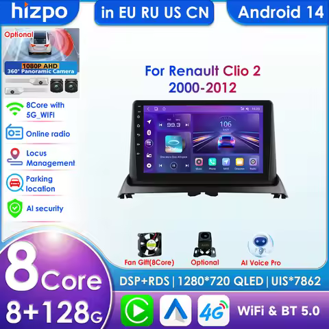 Hizpo Car Intelligent Systems Carplay Android Car Radio for Renault Clio 2 2000-2012 Multimedia Vide