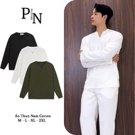 PN STORE Men's T-shirt Long Sleeve V-Neck Straight Form Soft Stretch Ribbed Fabric White, Black ATV-