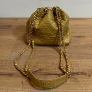 Chanel vintage 奶茶色 駝色 羊皮 金球 水桶包 斜背包 肩背包 手提包 側背包