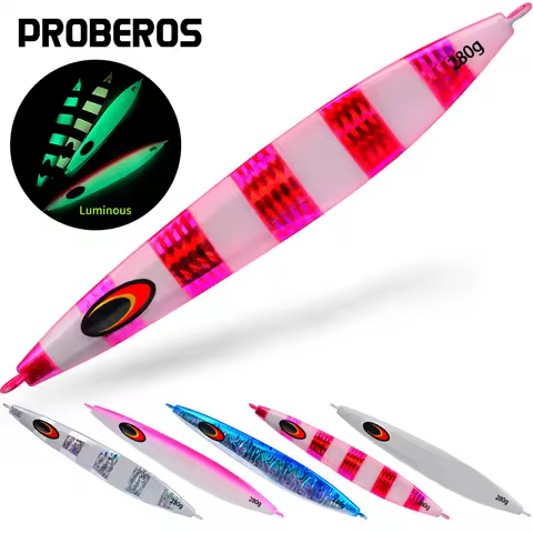 PROBEROS 5PCS Luminous Metal Fishing Lures Artificial Hard Bait Pesca Tackle Saltwater Freshwater Ji