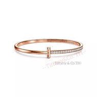 Tiffany &amp; Co. Tiffany t T1 สร้อยข้อมือบานพับสีเหลือง / กุหลาบทอง / ทองคำขาวพร้อมเพชรสร้อยข้อมือออกแบบแบรนด์หรูแคบ