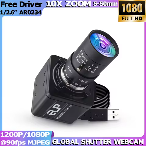 ELP 2.3MP 1080P High Speed 90fps AR0234 Global Shutter USB Camera 5-50mm 10X CS Zoom Lens UVC Plug&P