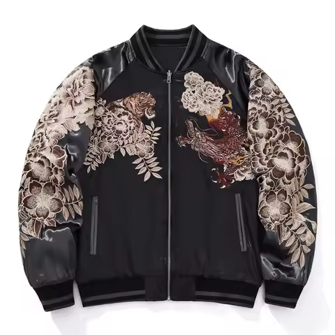 Japanese Souvenir Jacket Men - Tiger Dragon Embroidery Bomber Coat Vintage Streetwear Baseball Jacke