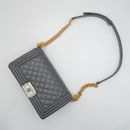 實體店 Chanel LARGE BOY CHANEL HANDBAG Grey 灰色 Grained Calfskin 粒面小牛皮 Gold-Tone Metal 金扣 Boychanel