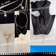balinum AC-3858 3-Strand Gold Necklace With Thin Lines Decorated With Diamonds It Looks Very Elegant