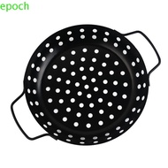 EPOCH Veggie Roasting Pan, Carbon Steel Non Stick BBQ Grill Tray, Multifunction Handle Portable Round BBQ Drain Basket Camping