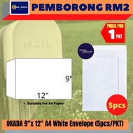 (RM2.20) OKADA  9“ x 12" White Envelope - 5's (230mm x 320mm) / Sampul Surat / Sampul Surat Putih / 