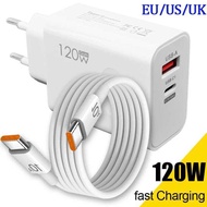 120W USB Type C PD Super Charger 10A Cable Gan Fast Charging Quick Power Adapter for Hwei OnePlus
