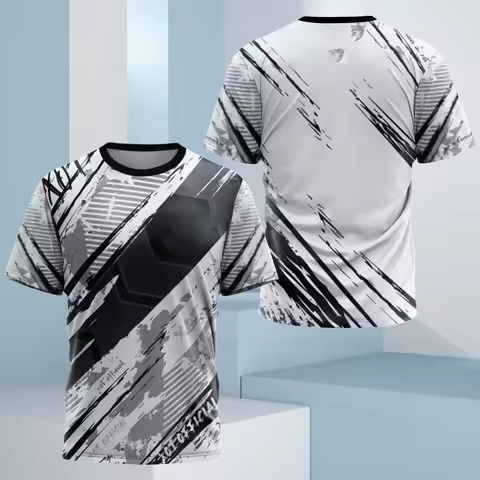 Degraded Stripe Print T-shirt for Men Badminton Table Tennis Training Men's Clothing Summer Casual S