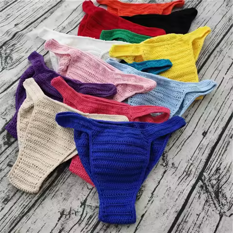 Hot Sale Women Breathable Underwear Hand Crochet Low Rise G -string Swimming Seamless Sunbathing Tho