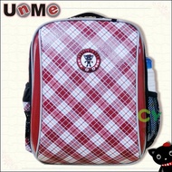 [UnMe] Grid Series Single-Layer Back School Bag/Red With Small Doll