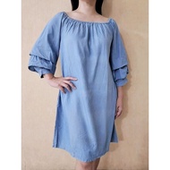 (LLD-2315) LALU Sabrina Mini Dress, Lgn 7/8 - Baby Blue Jeans (NEW W/ TAG)