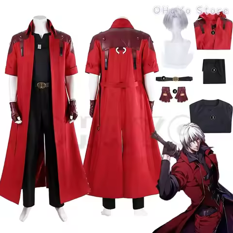 Dante Cosplay Costume Wig Red Trench Game DMC Devil Hunter May Cry Halloween Jacket Uniforms Hallowe