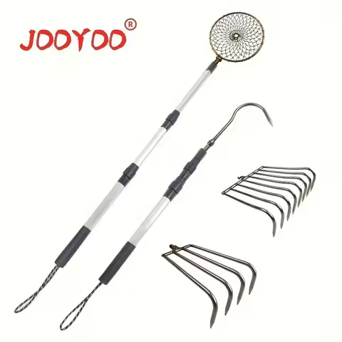 1pc JOOYOO Telescopic Aluminum Fishing Rod with Retractable Harrow Spade Hook, Ice Scoop, Stainless 
