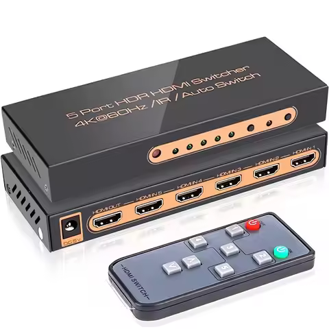 4K 60Hz HDMI Switch 5 In 1 Selector Splitter 5x1 Remote Control Auto Switch 18Gbps HDR10 Dolby Visio