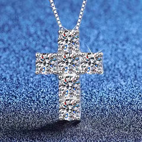 Luxury 18K Solid Platinum PT950 certifid 3 carat cross necklace set with moissanite clavicle chain n