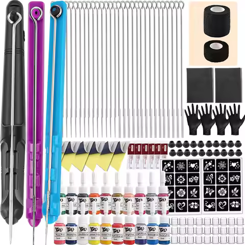 Hand Poke and Stick Tattoo Kit with Poke Tattoo Needles Holder Ink Accessories Set for DIY 3D Hand P
